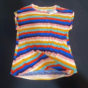 Lou & Grey by Loft Rainbow Stripe 100% Linen Striped Knot Front Top - Size S B7